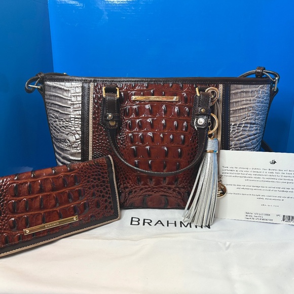 Brahmin Brown Pecan Mini Asher Embossed Shoulder Bag Croc Crossbody EUC - Picture 1 of 10